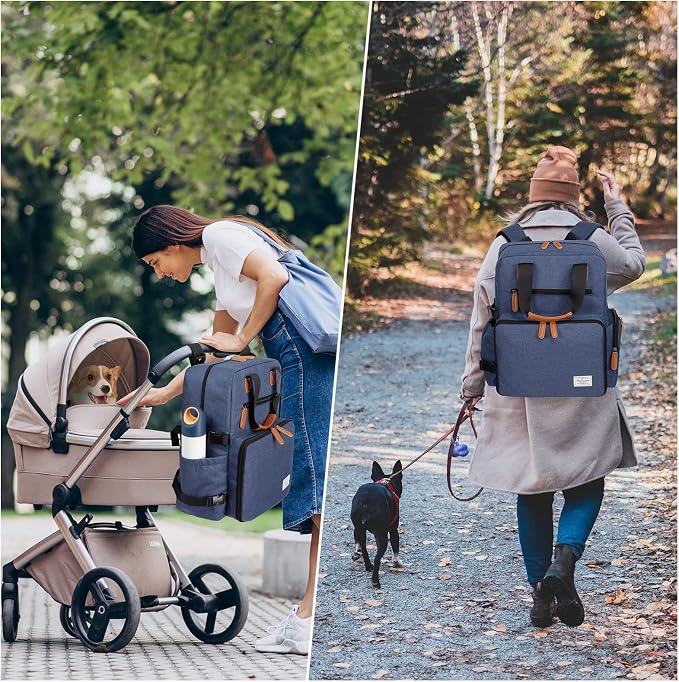 Modoker Dog Travel Bag, Airline Approved Backpack for Pet Accessories Organizer, Tote Weekend Bag with 2 Food Storage Containers, 2 Collapsible Dog Bowls, 1 Pet Mat, Blue - Image 6