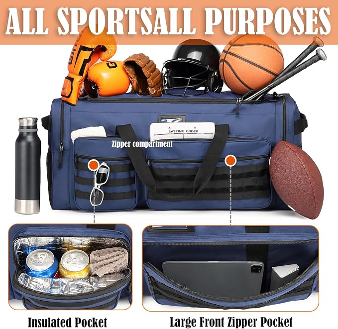 Extra Large Duffle Bag for Men, Heavy Duty Duffle Bag for Travel, Large Sports Gym Equipment Bag for Hockey Football Soccer Baseball Basketball & Team training (Blue) - Image 3