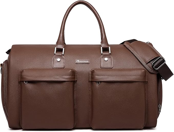 Garment Bags for Travel, 45L Carry-On Convertible Duffle with Strap | 2-in-1 hanging suit bag converts to duffel, shoe compartment, waterproof PU leather, wrinkle-free, detachable strap by Modoker