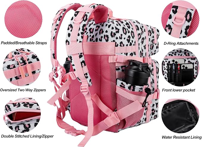 LHI Military Tactical Backpack for Men and Women 45L Army 3 Days Assault Pack Bag Large Rucksack with Molle System - Pink Leopard - Image 4