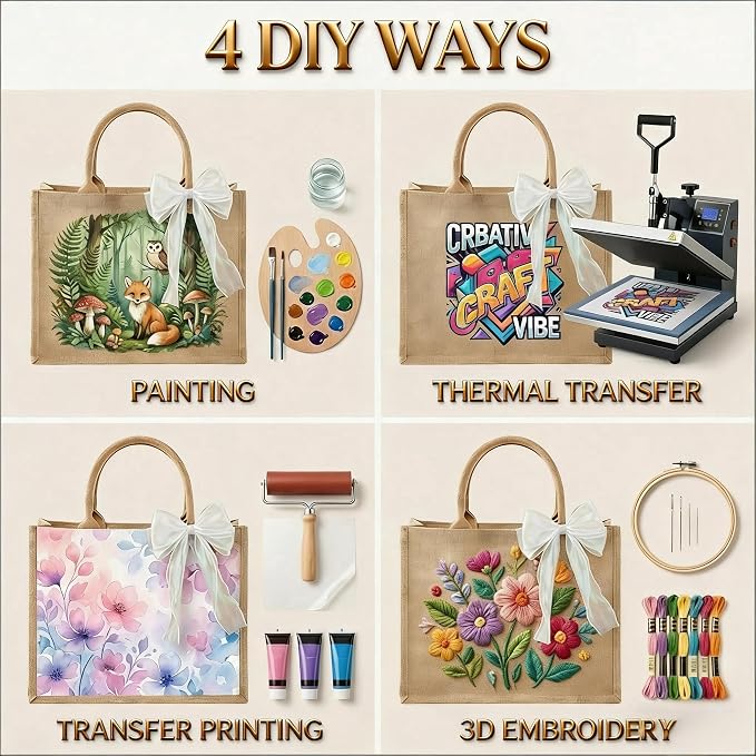 Large Burlap Tote Bags Set with Handles,Jute Tote Waterproof Reusable Bridesmaid - Image 5