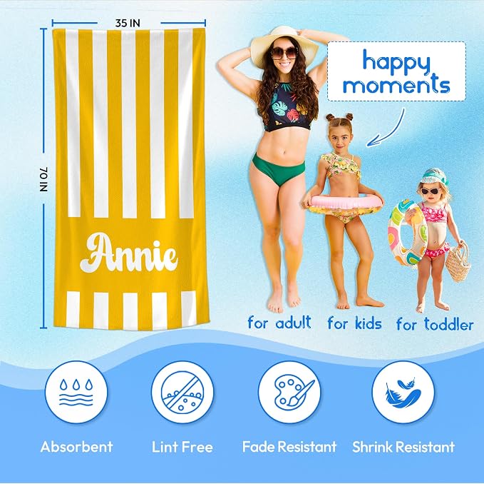 JML Personalized Beach Towel with Name, Custom Cabana Stripe Beach Towel, Customized Microfiber Pool Towel, Quick Dry & Absorbent Swim Towel for Adult,Mother's Day, Birthday, Summer Holiday,Vacation - Image 3