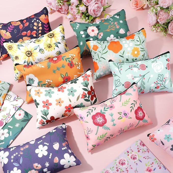 Hillban 36 Pcs Floral Makeup Bags for Women Flower Cosmetic Bag Inspirational Pencil Case with Zipper Travel Organizer Pouch for Wedding Bachelorette Party Christmas Gifts, 12 Styles - Image 6