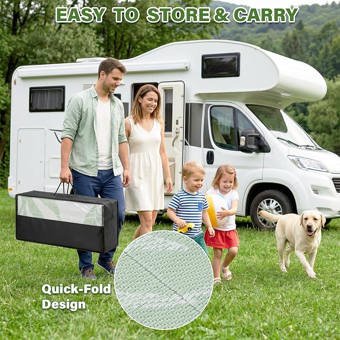 GOTGELIF Massive Outdoor Patio Rug - 9x18FT, Reversible & Water-Resistant & Wear-Resistant & Plastic Straw Outdoor Area Rug for Patio & Camping & RV - Green Leaf - Image 7