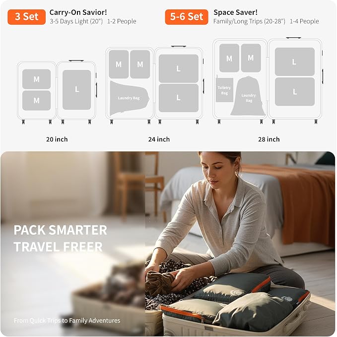 Cipway Compression Packing Cubes Set, Ultralight Expandable Travel Packing Organizers for Carry on Luggage (Grey 6pcs) - Image 4