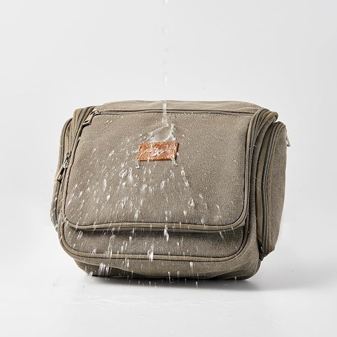 Canvas Toiletry Bag for Men with Sturdy Metal Hook Shaving Dopp Kit Bulk Travel Hanging Makeup Organizer Portable Cosmetic Bag for Women with Large Capacity ArmyGreen - Image 4