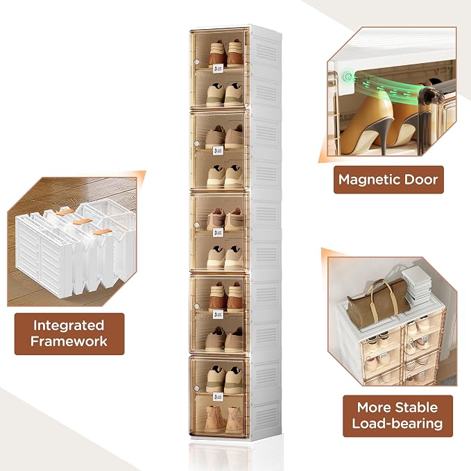 ANTBOX Shoe Organizer Storage Box, Portable Folding Shoe Rack For Closet With Magnetic Clear Door,Large Sneaker Cabinet Bins Sturdy Easy Assembly 10 Layers-10 Grids - Image 4