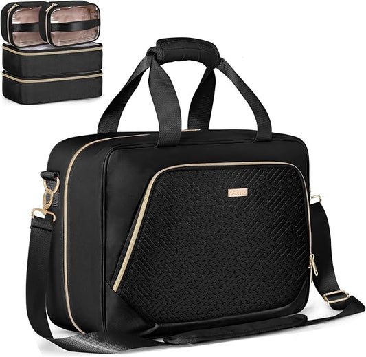Extra Large Toiletry Bag for Women, Travel Makeup Organizer, Black | Toiletry Bag with 4 Individual Cases, Hair Tool Pocket & Makeup Brushes Compartment, Large Capacity Travel Organizer by Prokva