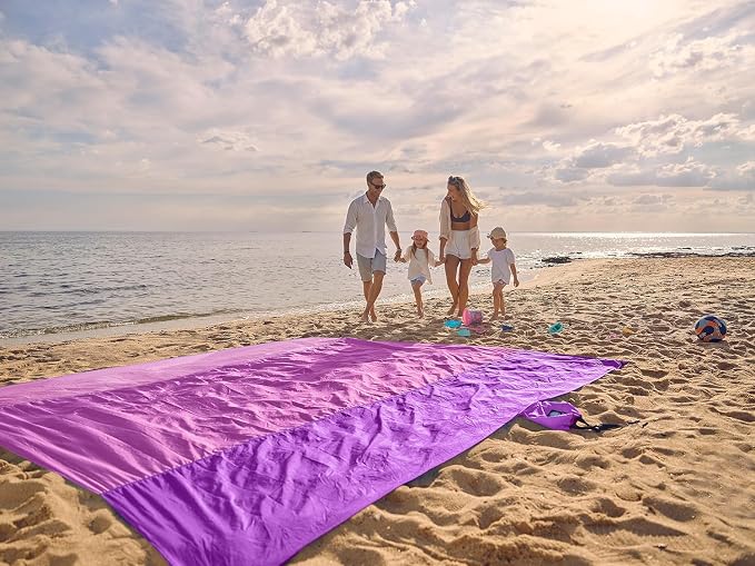 WEKAPO Beach Blanket Sandproof Waterproof, Extra Large Beach Mat, Oversized & Compact Sand Free, Quick Drying Beach Essentials for Vacation, Cruise, Picnic & Camping with Stakes - Image 8