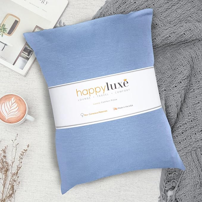 Happyluxe Travel Pillow for Long Flights - Soft, Small, Alternative to Down and Memory Foam. 17 x 13in - Made in The USA, Serenity Blue Airplane Pillow for Adults Sleeping, Camping or Nap - Image 2