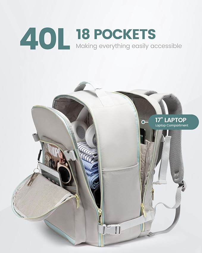 LOVEVOOK 40L Travel Backpack Flight Approved Carry on Backpack,3 Packing Cubes,Waterproof Personal Item Travel Bag,TSA Carry on Luggage Suitcase Travel Essentials,Gifts for Women & Men,fits 17" Laptop - Image 3