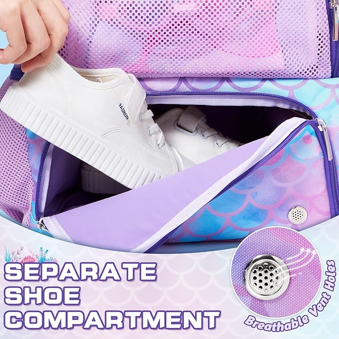 WAWSAM Kids Swim Bag for Swimmers, Beach Gym Bag with Wet Dry Shoes Compartments - Image 3