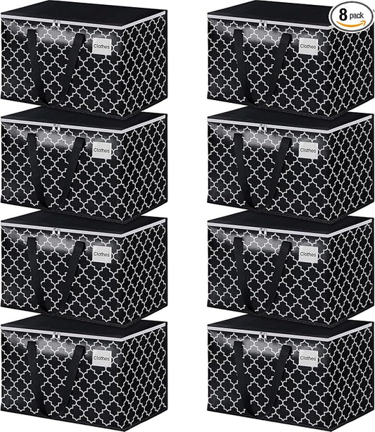 HomeHacks Heavy Duty Moving Bags with Tag Pockets, Collapsible Storage Totes for Moving, Camping & Travel -Foldable Packing Boxes, Zipper Handles, Black（8 Packs, 125L） by HomeHacks