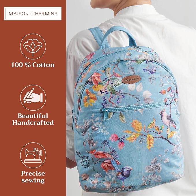 Maison d' Hermine Backpack for Women Men Cotton Shoulder Multipurpose Rucksack with Small Pouch Lightweight Multi Pocket Bag for Travel Work Beach Perfect for Spring Summer (Equinoxe - Blue) - Image 2