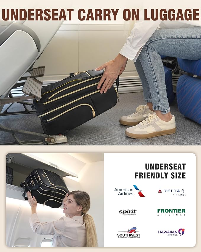 Underseat Carry On Luggage with 2 Wheels, Airline Approved Personal Item Suitcase with Multiple Compartments, Lightweight Softside Under Seat Carry-on Suitcases for Women Travel Business, Black - Image 6