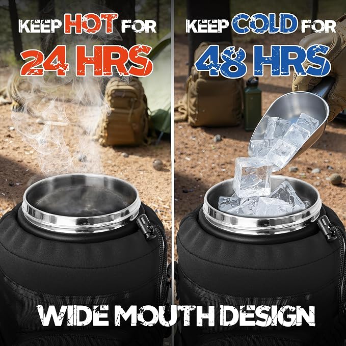 NATURE PIONEOR 128oz/1 Gallon Tactical Water Bottle with MOLLE Bottle Pouch | 18/8 Food-grade Stainless Steel, Double Vacuum Insulation, Wide-Mouth, Straw & Spout Lid, Strap, Camping, Hiking, Gym, Work - Image 5