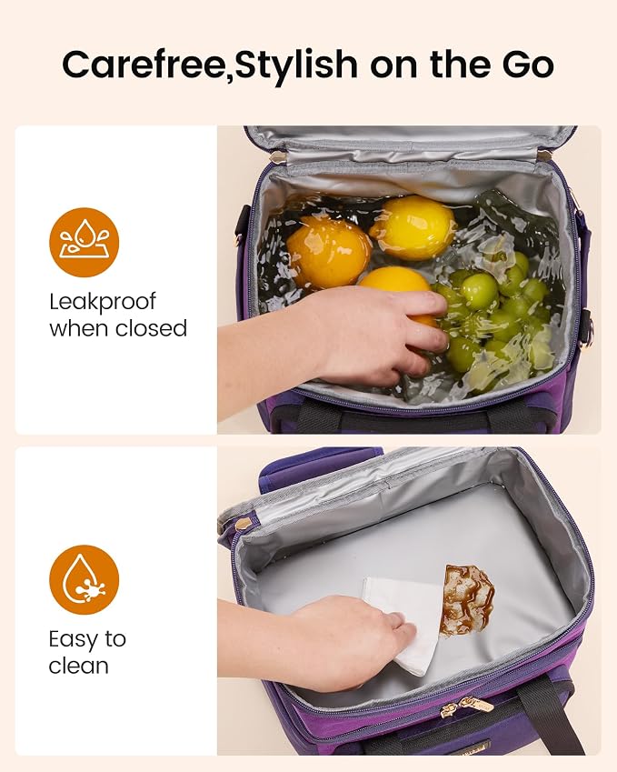 LOVEVOOK Insulated Lunch Bag For Women,Large Double Deck Adult Lunch Box,Teacher Lunch Tote Bag With Cup Holder,Leakproof Cooler Bag With Adjustable Shoulder Strap For Work Picnic Beach,Larger 15L - Image 5