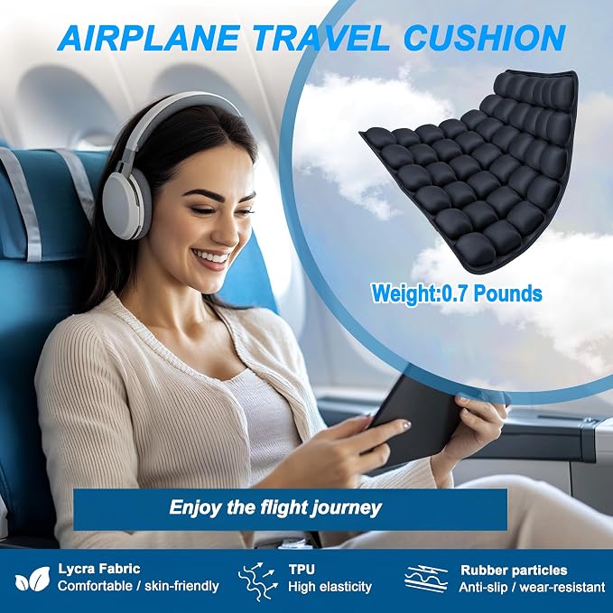 Travel Seat Cushion for Airplane,Portable&Adjustable Air Seat Cushion,Inflatable Cushion for Travel,Coccyx Tailbone Pain Relief Chair Pad - Image 2