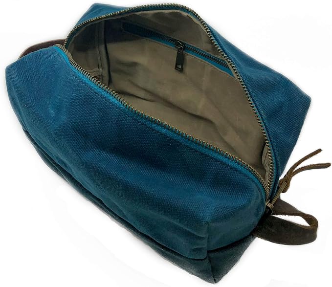 FAT FELT the DOPP KIT | durable waxed cotton canvas toiletry bag with leather handle (AlpineLake) - Image 2