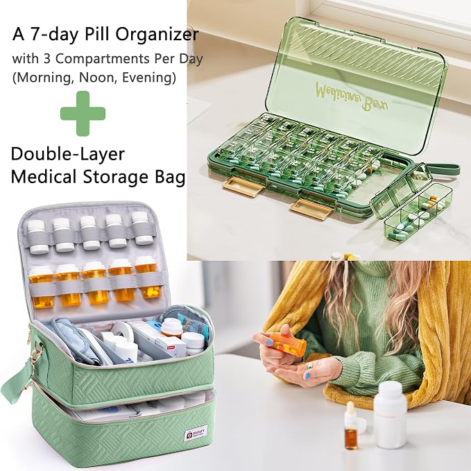 BAGSFY Travel Medicine Bag Organizer with 7-Day Pill Organizer, AM & PM Pill Box, Medication Storage, First Aid Kit Case - Image 7