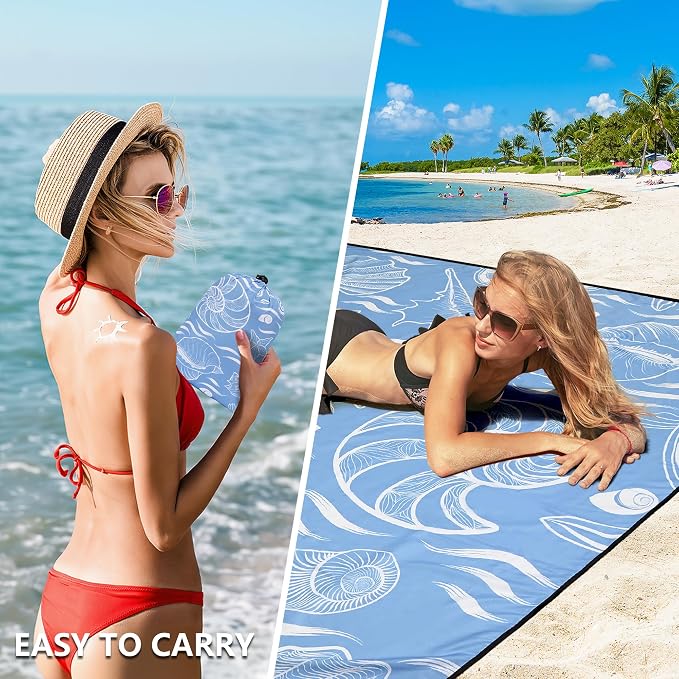 WIWIGO Beach Blanket Waterproof Sandproof Beach Mat 79" X 83"/10'x9'for 2-8 Adults Quick Drying Outdoor Picnic Mat Beach Accessories for Travel, Camping, Hiking - Image 4