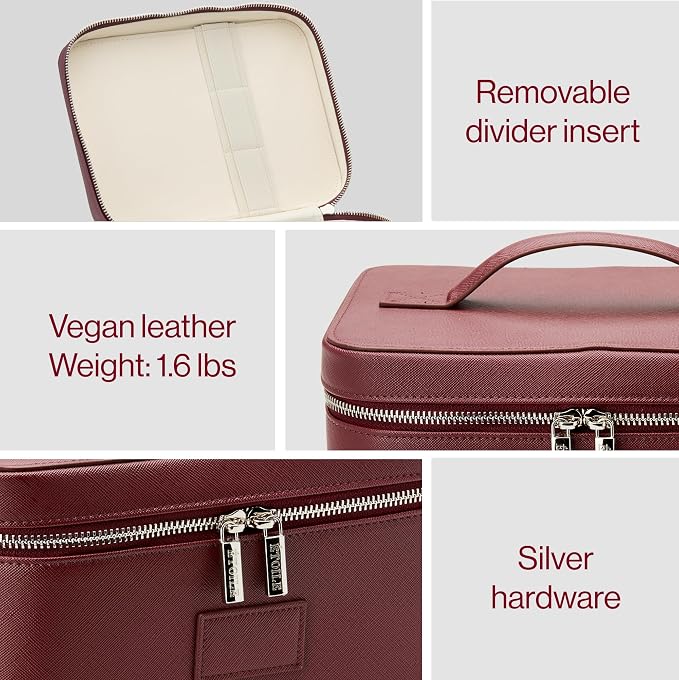 ETOILE - Vanity Case Burgundy - Stylish Travel Makeup Bag Organizer with Dividers - Image 4