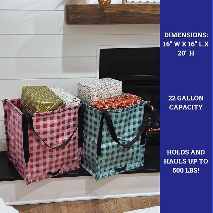 DURASACK Heavy Duty Storage Tote Bag 22-Gallon, Holiday Combo, Pack of 2 | Rugged Woven Polypropylene Moving Bag, Reusable Self-Standing Design, Holds up to 500 Pounds - Image 3