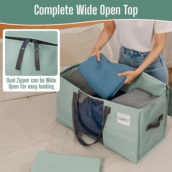 VENO 6 Pack Heavy Duty Moving Bags, Clothes and Comforter Storage Bags with Clear Window, College Dorm Essentials Packing Supplies, Foldable Boxes Alternative (Light Green Matte, 6 Pack) - Image 2