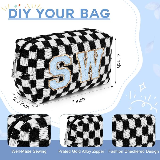 SOIDRAM 2 Pack Checkered Makeup Bag for Women, Cute Makeup Pouch Small Makeup Bag Travel Cosmetic Organizer for Toiletries, Brushes & Skincare - Image 6