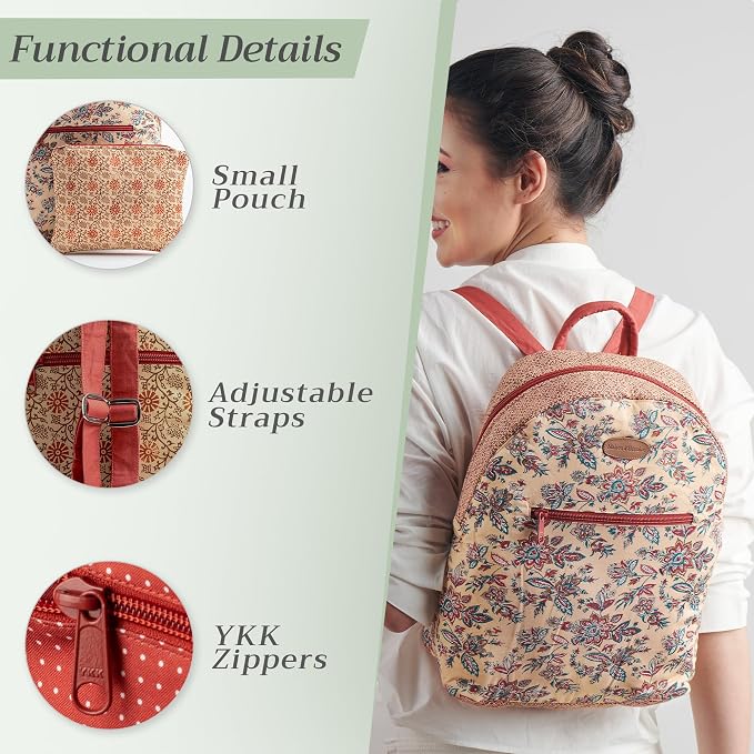 Maison d' Hermine Backpack for Women Men Cotton Shoulder Multipurpose Rucksack with Small Pouch Lightweight Multi Pocket Bag for Travel Work Beach Perfect for Spring Summer (Asmi - Asha) - Image 4
