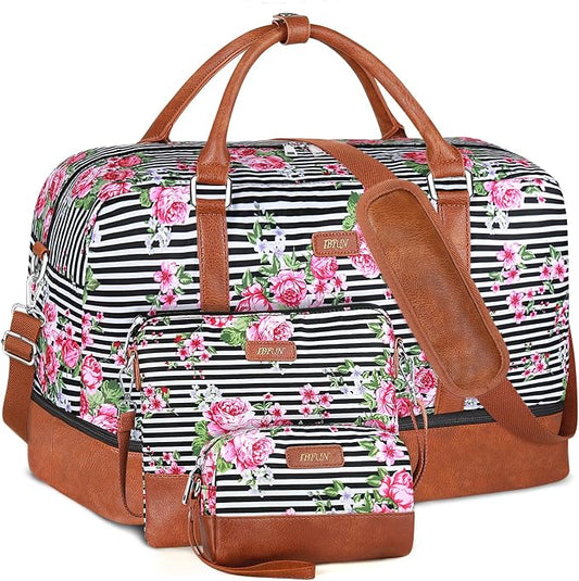 IBFUN Weekender Bags for Women, 21" Weekender Travel Bag, Travel Duffle Bag with Shoe Compartment Carry on Overnight Duffel Bag for Weekend Travel Business Trip, 3PCS by IBFUN