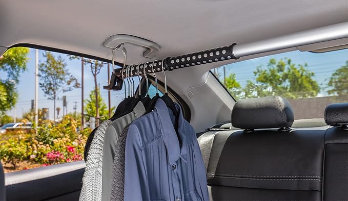 Car Clothes Hanger Bar Auto Rod Automobile Hanging Coat Rack for Garment Cloths - Best for Travel Back-Seat Laundry Wardrobe Vehicle Clothing in Cars Truck RV SUV Hook Hangers - Expandable 36" to 60" - Image 5