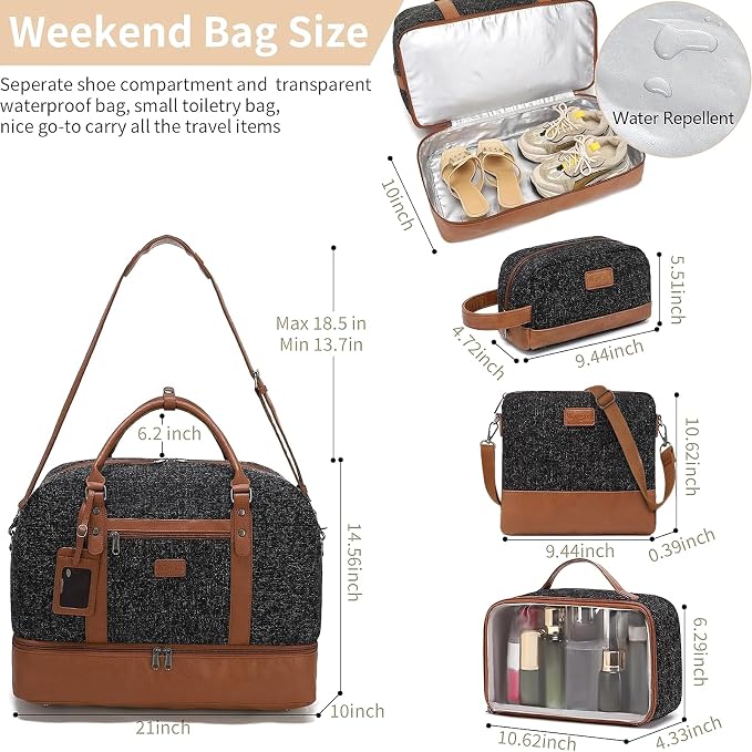 Wogarl 4PCS Weekender Bags for Women Large Overnight Weekend Travel Duffel Carry on Shoulder with Shoe Compartment Canvas Toiletry Bag for Travel Business Gym - Image 3