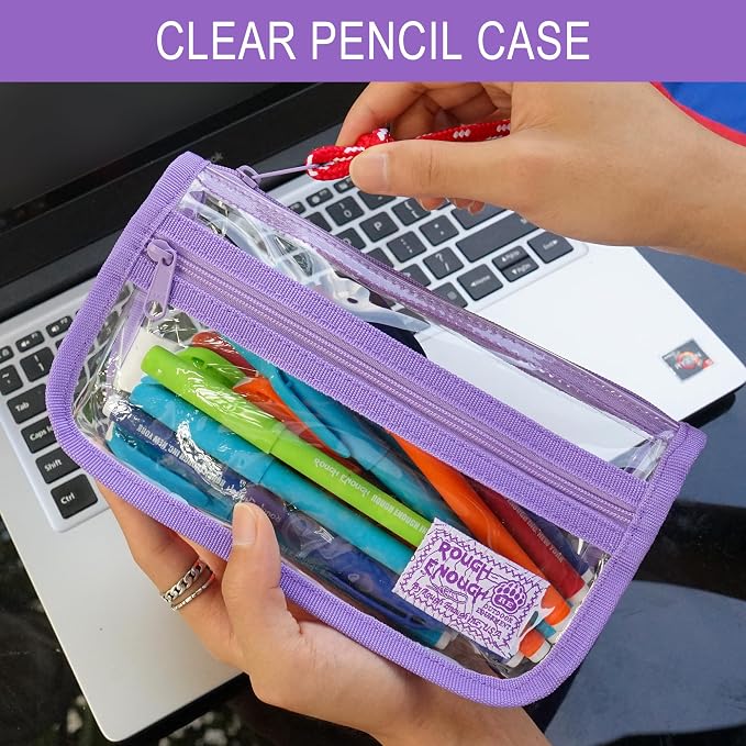 Rough Enough Clear Pencil Pouch Set Small Regular Sizes With YKK Zipper For All Ages Office Stationary Art Supplies Organizer - Image 2