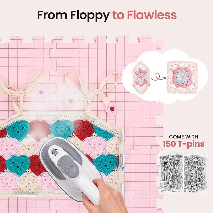 Blocking Mats for Knitting - Opstin Extra Thick Blocking Boards for Crochet Projects with Gridlines - 150 T-Pins and Storage Bag Included for Knitting Supplies - Standard Mat Set - Pack of 9 - Image 4
