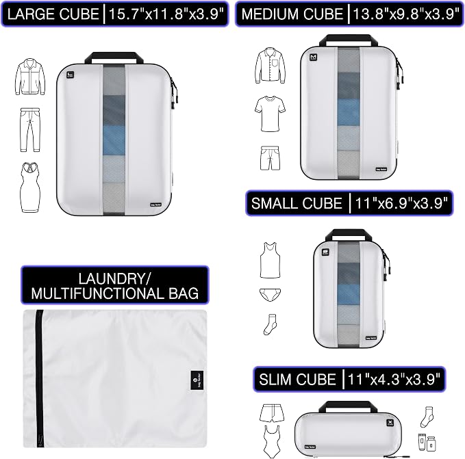 Premium Ultralight Compression Packing Cubes for Travel - Bag Factor Luggage Organizer Set (White - 5 Set) - Image 6
