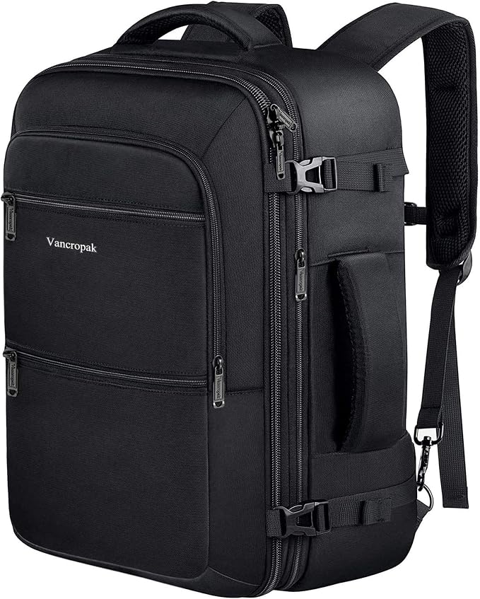 Vancropak Carry On Backpack 40L Expandable Travel Backpack Luggage Suitcase | Flight Approved Extra Large Travel Bag, Business Weekender Daypack for Business Trips, College, Weekend Travel, and Daily Use by Vancropak