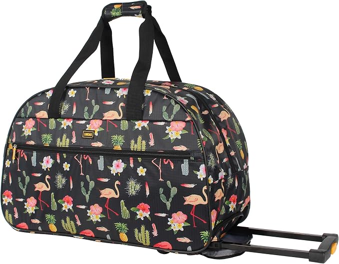 LUCAS Designer Carry On Luggage Collection - Lightweight Pattern 22 Inch Duffel Bag- Weekender Overnight Business Travel Suitcase with 2- Rolling Wheels (Poly Black) by LUCAS