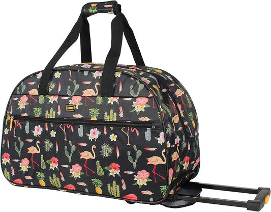 LUCAS Designer Carry On Luggage Collection - Lightweight Pattern 22 Inch Duffel Bag- Weekender Overnight Business Travel Suitcase with 2- Rolling Wheels (Poly Black) by LUCAS