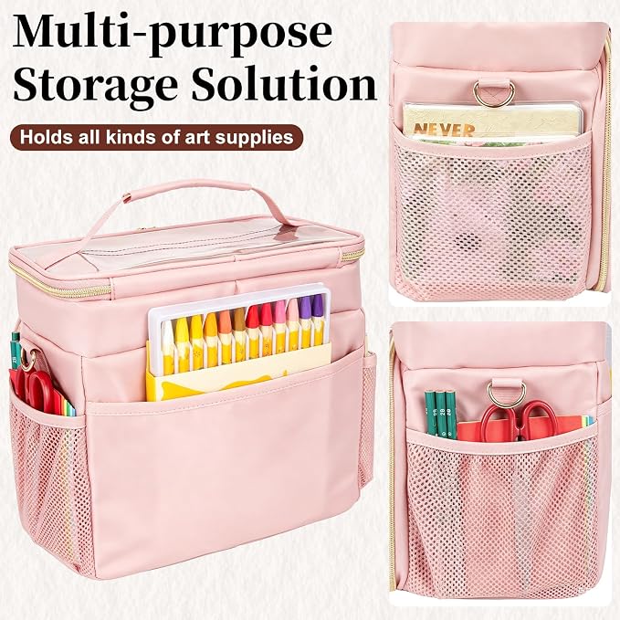 Large Marker Organizer Case for 200-300 Markers, Double-Layer Marker Bag with Removable Dividers, Marker Organizer for Markers, Pencils, Crayons or Other Art Supplies, Pink (Bag Only) - Image 5