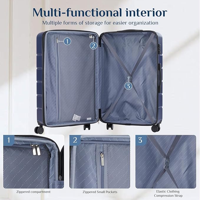 OLIXIS 28 Inch Luggage, Hardside Checked Suitcase with Spinner Wheels, Lightweight ABS Hard Shell Travel Luggage, TSA Approved Lock, Expandable Large Suitcase for Business & Travel–Blue - Image 6