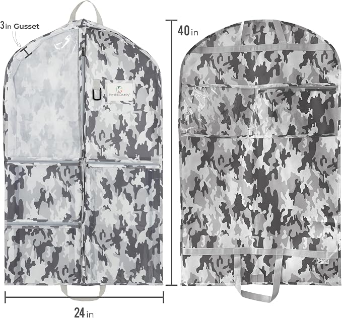 Waterproof Hanging Garment Bag 40 inch Clothes Bag with Gusset, 5 Pockets & Side Zip for Dance Costumes, Sports, Skating, Theatre, Beauty Pageants, Cheer & More by Kendall Country, Camo Grey - Image 3