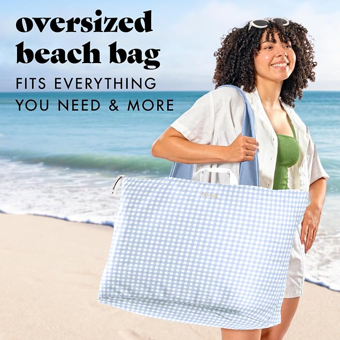 Fit & Fresh XL Beach Tote Bag for Women – XL Travel Tote with Zipper & Pockets, Oversized Canvas Pool Bag, Weekender Carry-On - Image 2