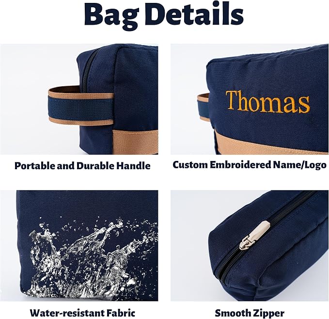 Travel Duffle Bag Set for Men Boys Personalized Weekender Overnight Bag with Embroidered Name - Custom Canvas Duffle Bag with Toiletry Bag and Shoe Compartment for Travel Trip Workout (Blue) - Image 6