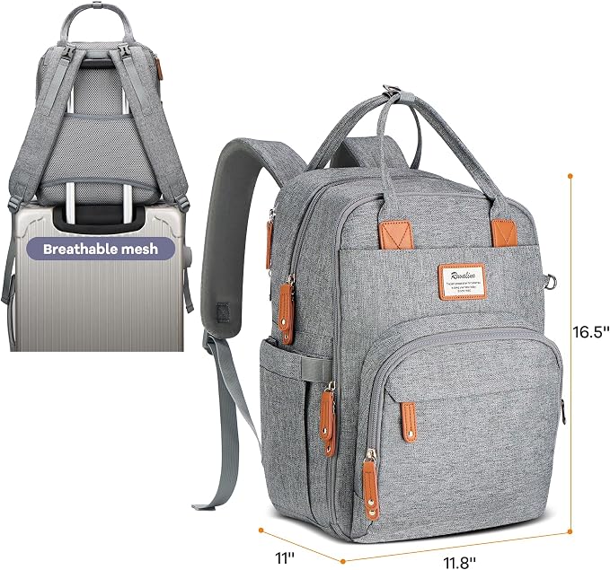 RUVALINO Diaper Bag Backpack-Expandable Baby Bag with up to 50% Capacity -Baby Essentials Bag with Changing Pad Insulated Bottle Holders & Pacifier Case, Waterproof, Gray XL - Image 8