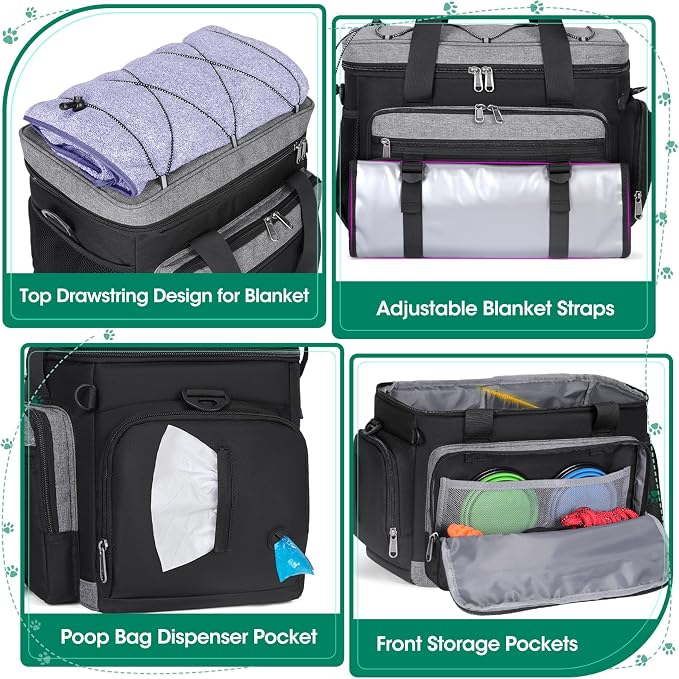 IGOLUMON Dog Travel Bag Large Pet Travel Bags Set for Supplies Weekend Travel Kit Tote Organizer Multi-Pockets Food Travel Bag with 2 Extra Large Food Containers, 2 Dog Bowls, 1 Feeding Mat - Image 2