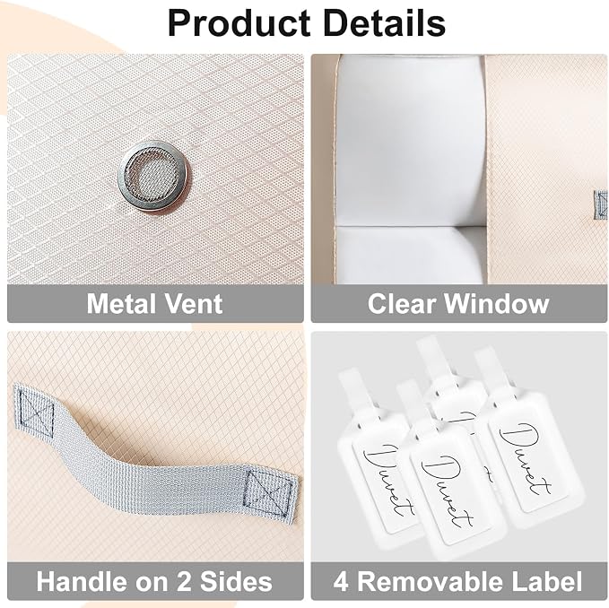 Comforter Storage Bag - 130L Large Capacity Blanket Storage Bags 3-Layer Ultra Space Saving Self Compression Organizer, Washable Compression Bags for Storage Comforter Blanket, 4-Pack, Beige - Image 6