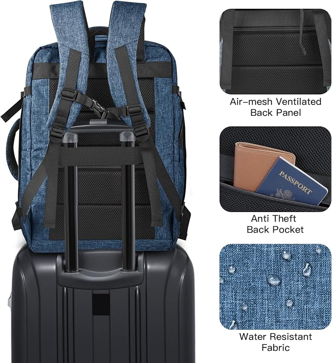 Carry On Backpack, Extra Large 50L Travel Backpack for Men & Women, Expandable Backpack For Airplanes, 17 Inch Laptop Backpack, Luggage Suitcase 40L Daypack Lightweight Business Weekender Bag, Blue - Image 5