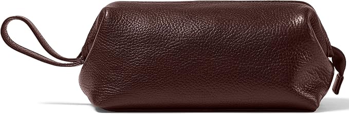 Leatherology Premium Espresso Framed Toiletry Bag – Full Grain Leather Dopp Kit for Men with Wide-Mouth Opening, Interior & Exterior Zippered Pockets, Water-Resistant Lining by Leatherology