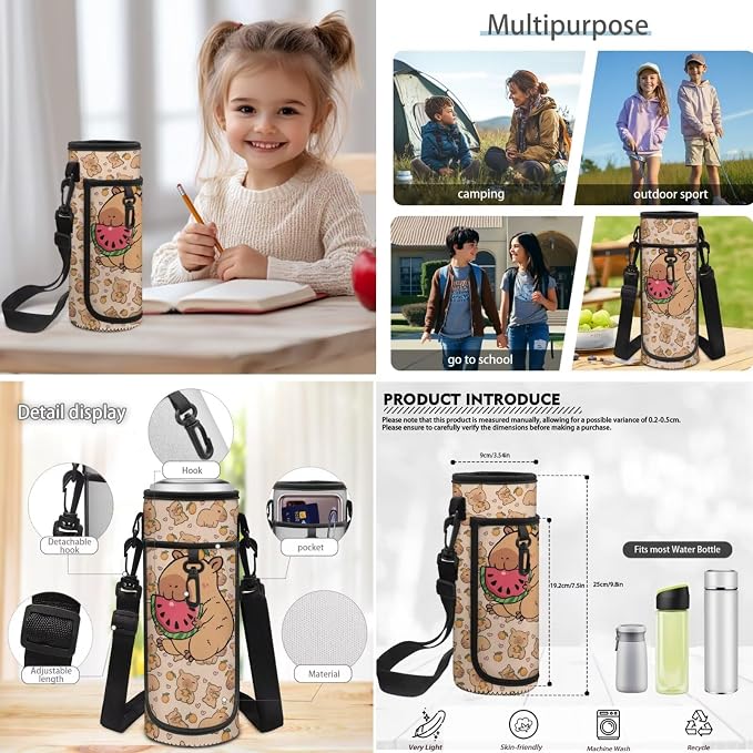 Cute Capybara Backpack Set for Boys Girls 4 Pieces School Backpack with Lunch Box & Pencil Case Pouch Water Bottle Sling Bag for Preschool Elementary Bookbag Set - Image 6